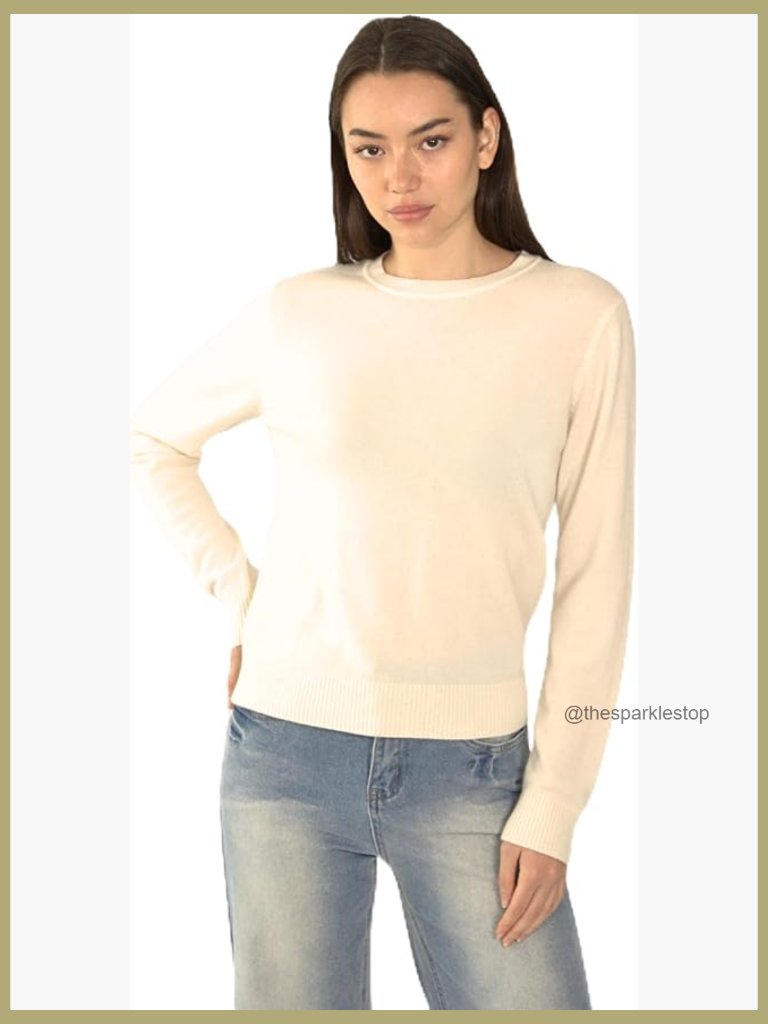 100% Pure Cashmere Crew Neck Pullover, Lightweight Soft Knit Sweater